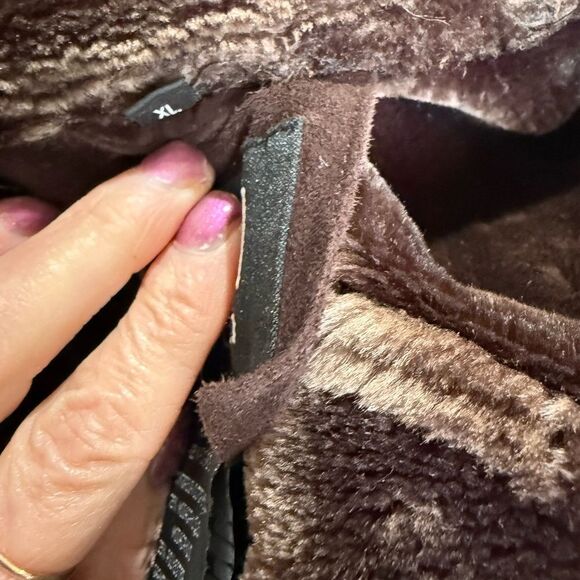 Brown Teddy Faux Fur Hood Trim Jacket - Picture 6 of 9